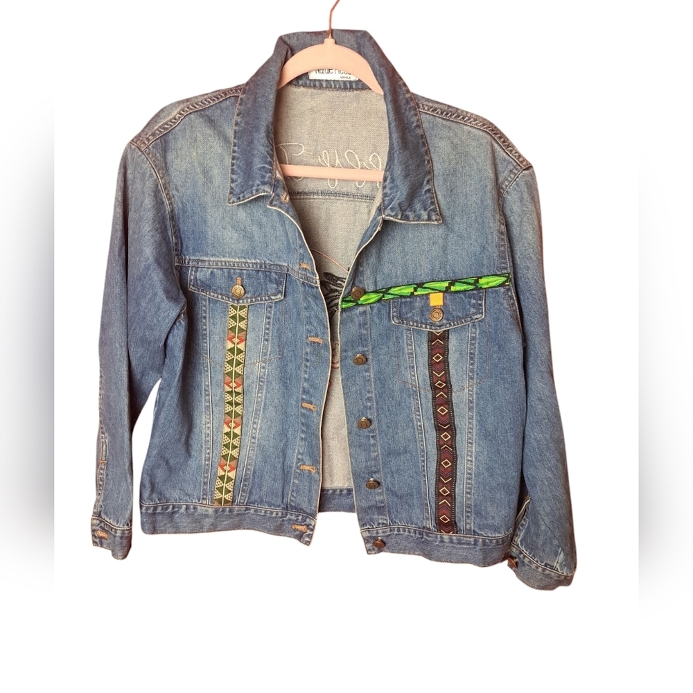 Nardie Presa Philippines Designer Large Flamingo Embellished Jean Jacket